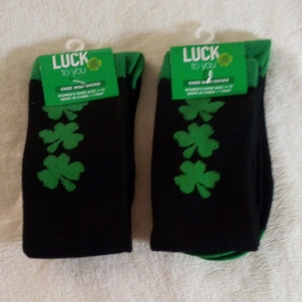Black and Green Shamrock Knee-High Socks